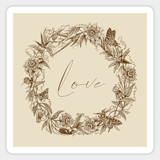 Floral Wreath with Butterflies and Love Word Magnet